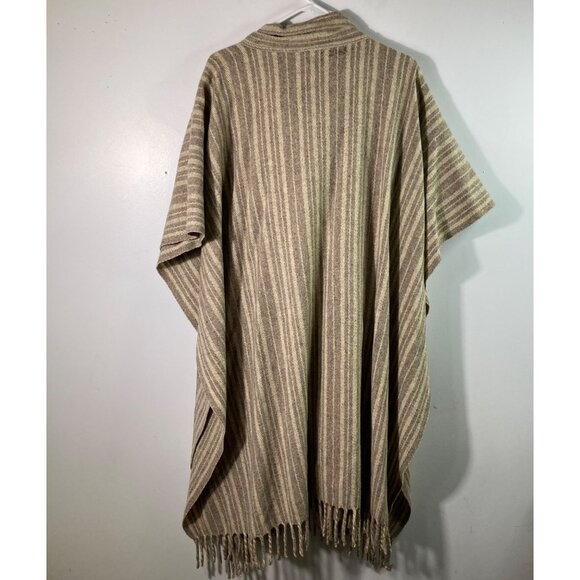 Rustic Vintage South Western Wool Poncho Boho Striped V Tie Neck Scarf Botton Fr - Picture 3 of 9